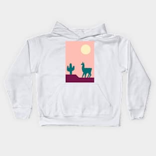 Llama in the cactus desert heat Kids Hoodie